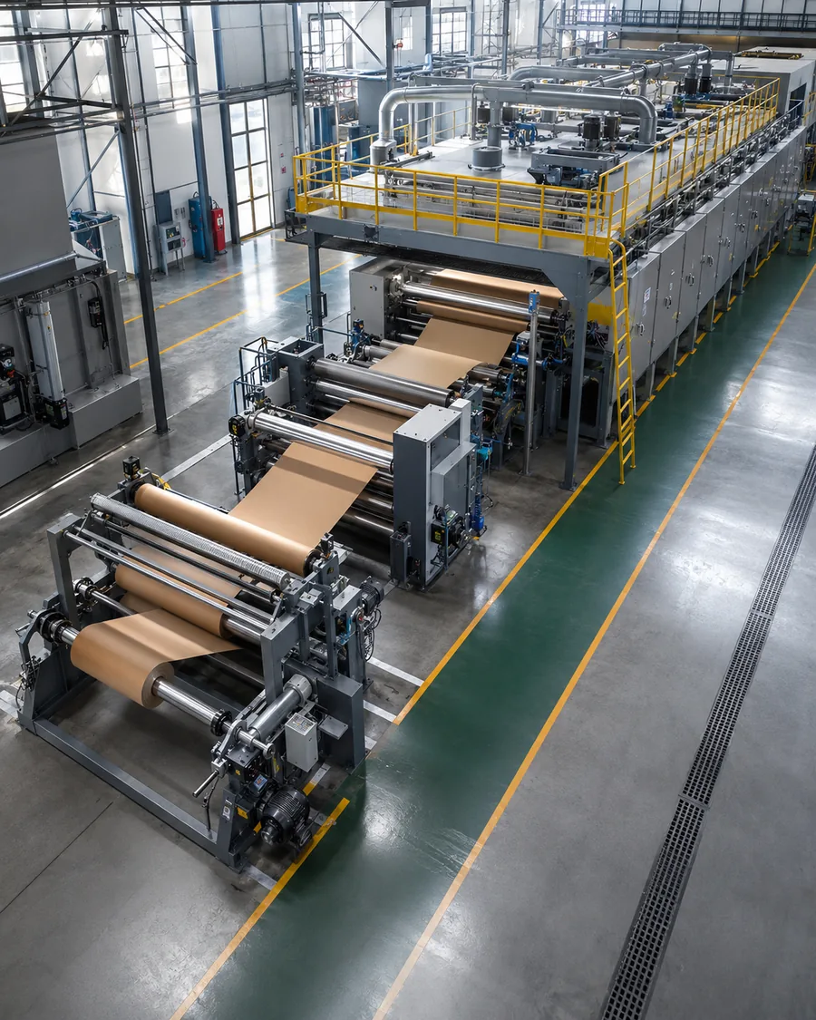 Braunes Backtrennpapier in einer industriellen Silikonbeschichtungsanlage