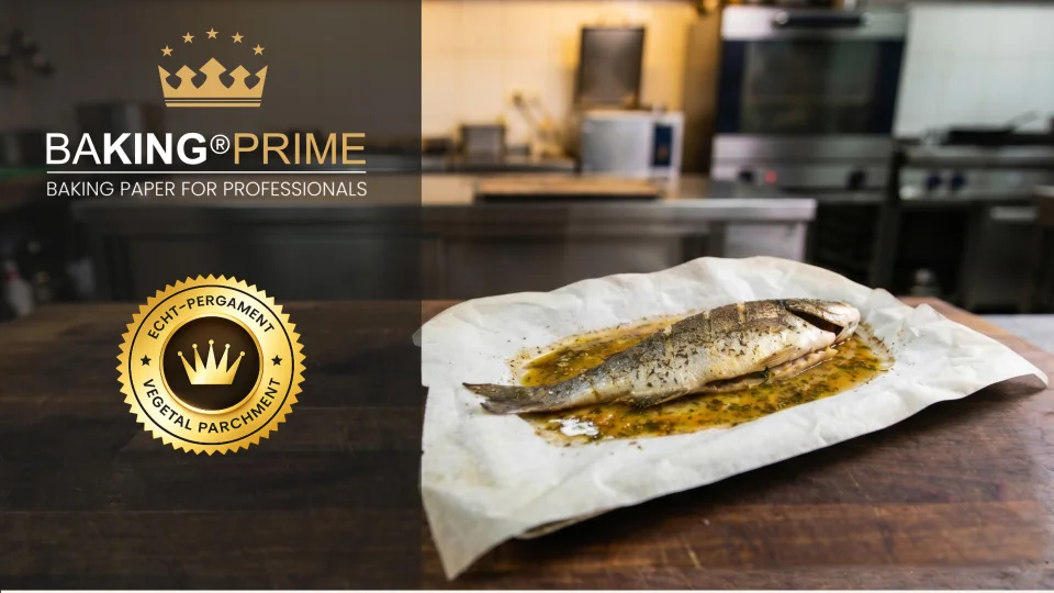 BAKING PRIME Anwendung mit Fisch auf Echtpergamentpapier